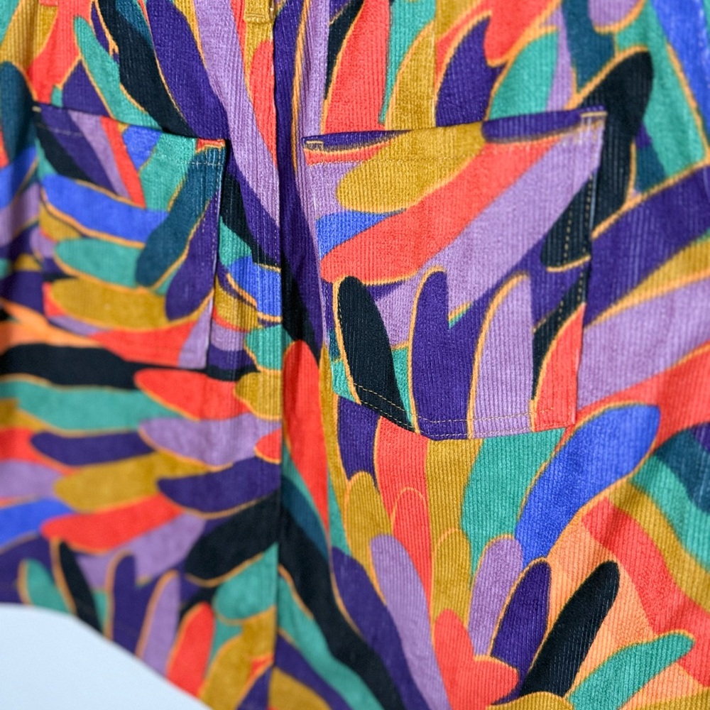 FARM Rio x Anthropologie Corduroy Mini Skirt Size S Button Front Tropical Print - Picture 7 of 8